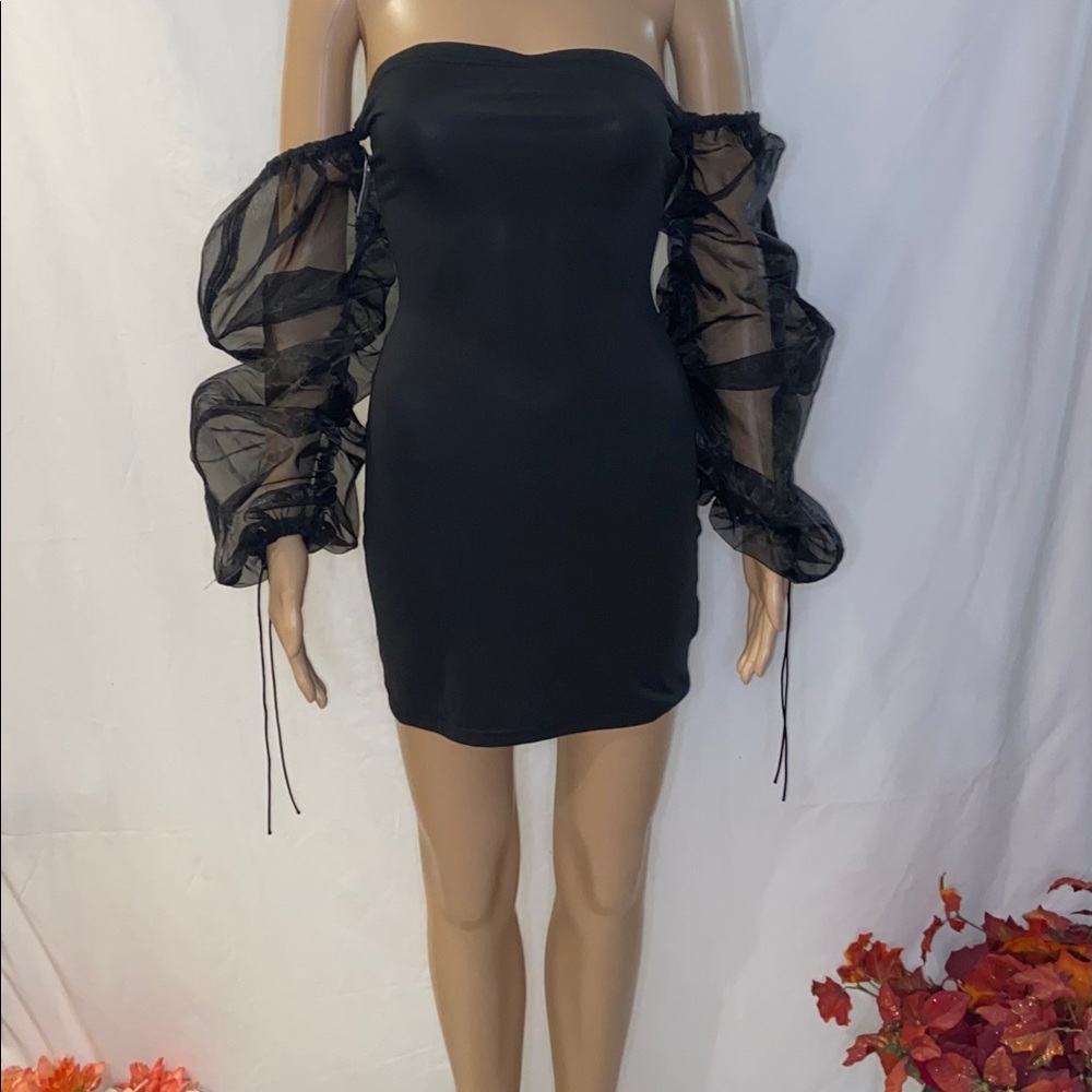 Off the shoulder dress with sheer sleeves